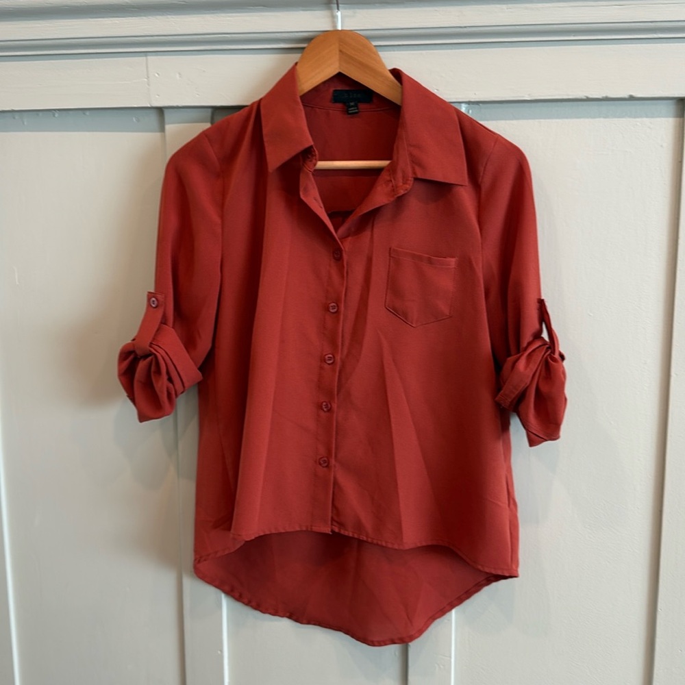 Mine  • Burnt Orange Button Down Gauzy Summer Top  •  Womens Medium